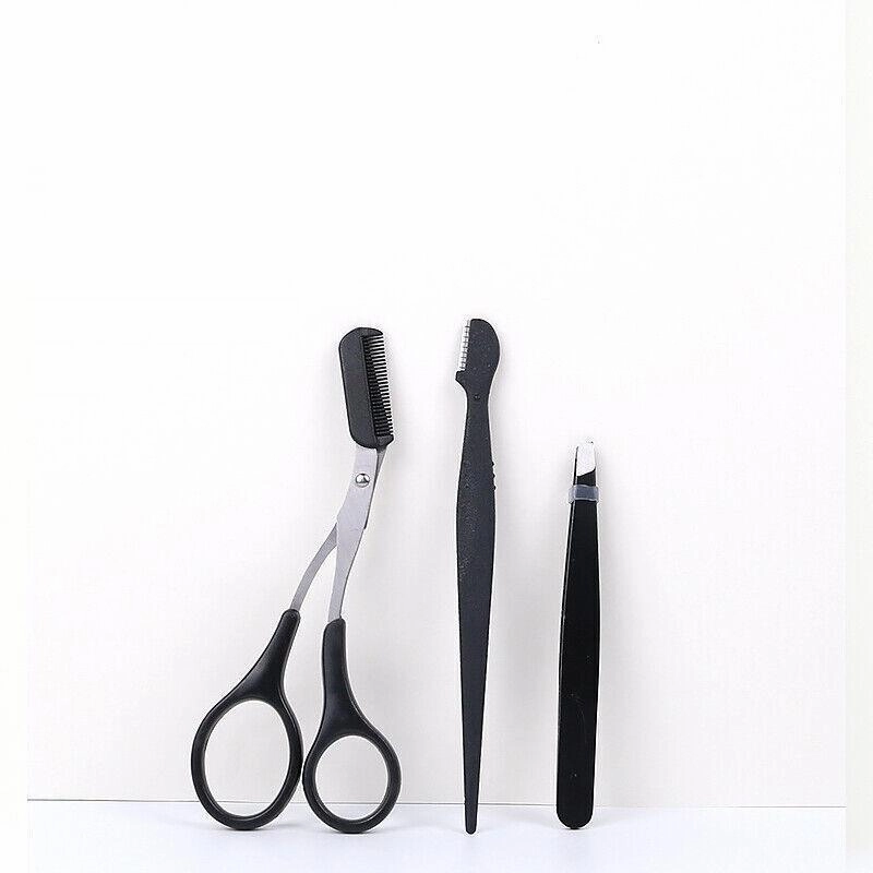 3PCS Eyebrow Razor Set Trimmer Shaver Scissors Spooley Dermaplaning Tweezers