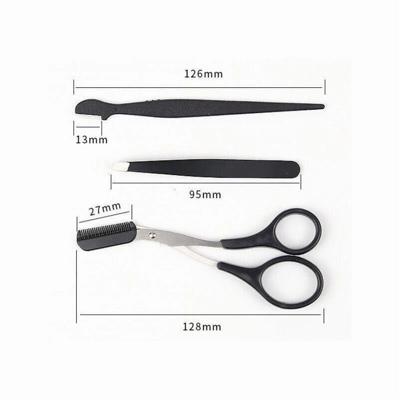3PCS Eyebrow Razor Set Trimmer Shaver Scissors Spooley Dermaplaning Tweezers