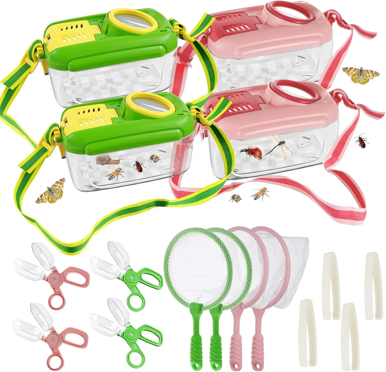 4 Sets Bug Catcher Kit for Kids Outdoor Exploration Kit Kid Summer Toys Nature Explorer Kit Bug Collection Kit with Insect Catcher Box, Butterfly Nets, Tweezers for Kids 3 4 5 6 7 8  Years Old (Green)