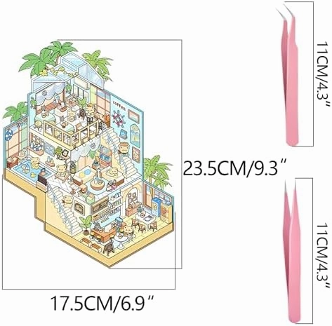 4 Sets Big DIY 3D Sticker Scene Isometric Miniature Room Stickers Book for Kids Adults Cute Make Your Own House Stickers for Gifts Paint by Sticker Third Floor Library Café Castles Game Arcade (A set)