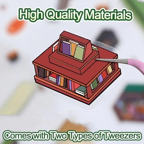 4 Sets Big DIY 3D Sticker Scene Isometric Miniature Room Stickers Book for Kids Adults Cute Make Your Own House Stickers for Gifts Paint by Sticker Third Floor Library Café Castles Game Arcade (A set)