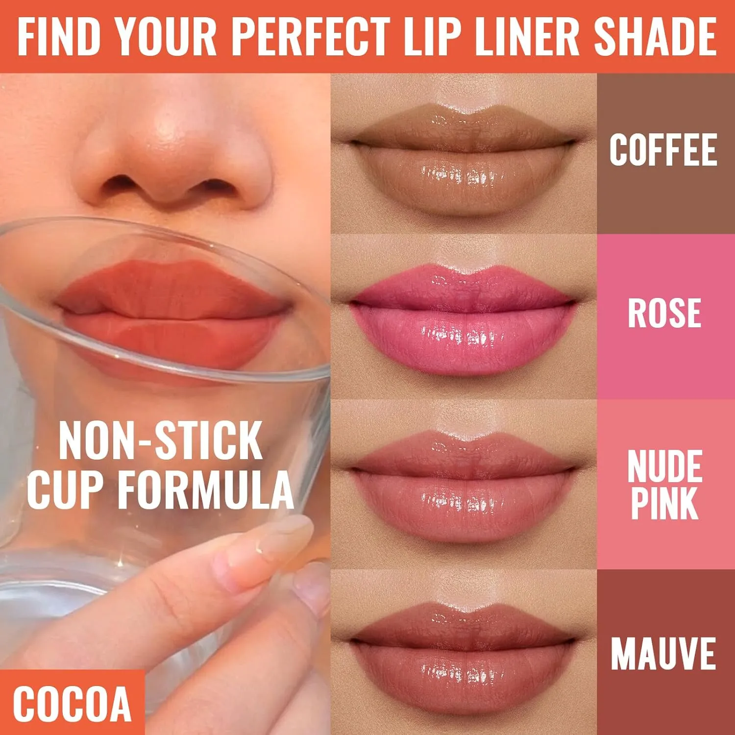 4pcs Lip Stain Peel Off - Lip Liner Stain Long Lasting Waterproof with Tweezer,2-in-1 Lip Liner Matte,Natural Finish,Non-Stick Cup,Stay On All Day,Perfect for Gift(Cocoa Rose Nude Mauve)