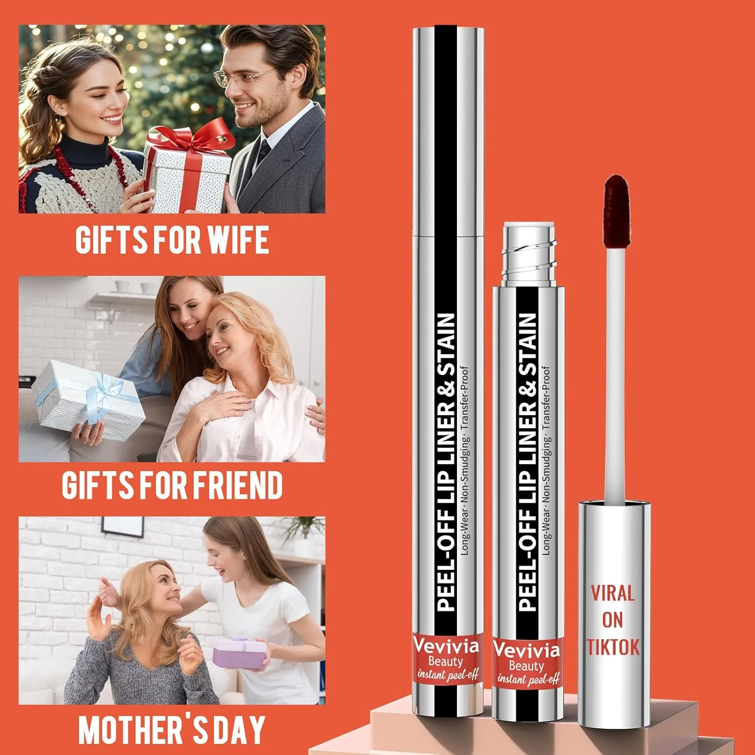 4pcs Lip Stain Peel Off - Lip Liner Stain Long Lasting Waterproof with Tweezer,2-in-1 Lip Liner Matte,Natural Finish,Non-Stick Cup,Stay On All Day,Perfect for Gift(Cocoa Rose Nude Mauve)