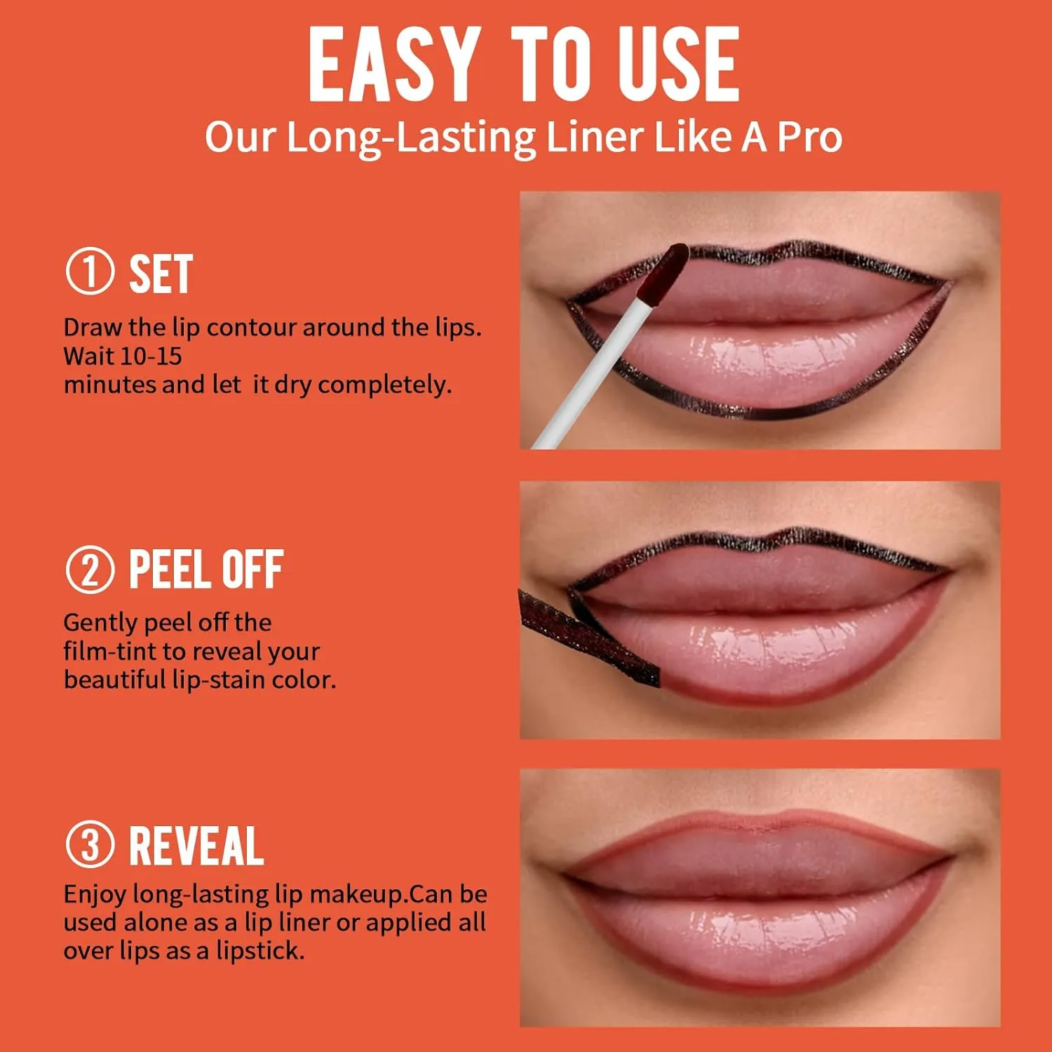4pcs Lip Stain Peel Off - Lip Liner Stain Long Lasting Waterproof with Tweezer,2-in-1 Lip Liner Matte,Natural Finish,Non-Stick Cup,Stay On All Day,Perfect for Gift(Cocoa Rose Nude Mauve)