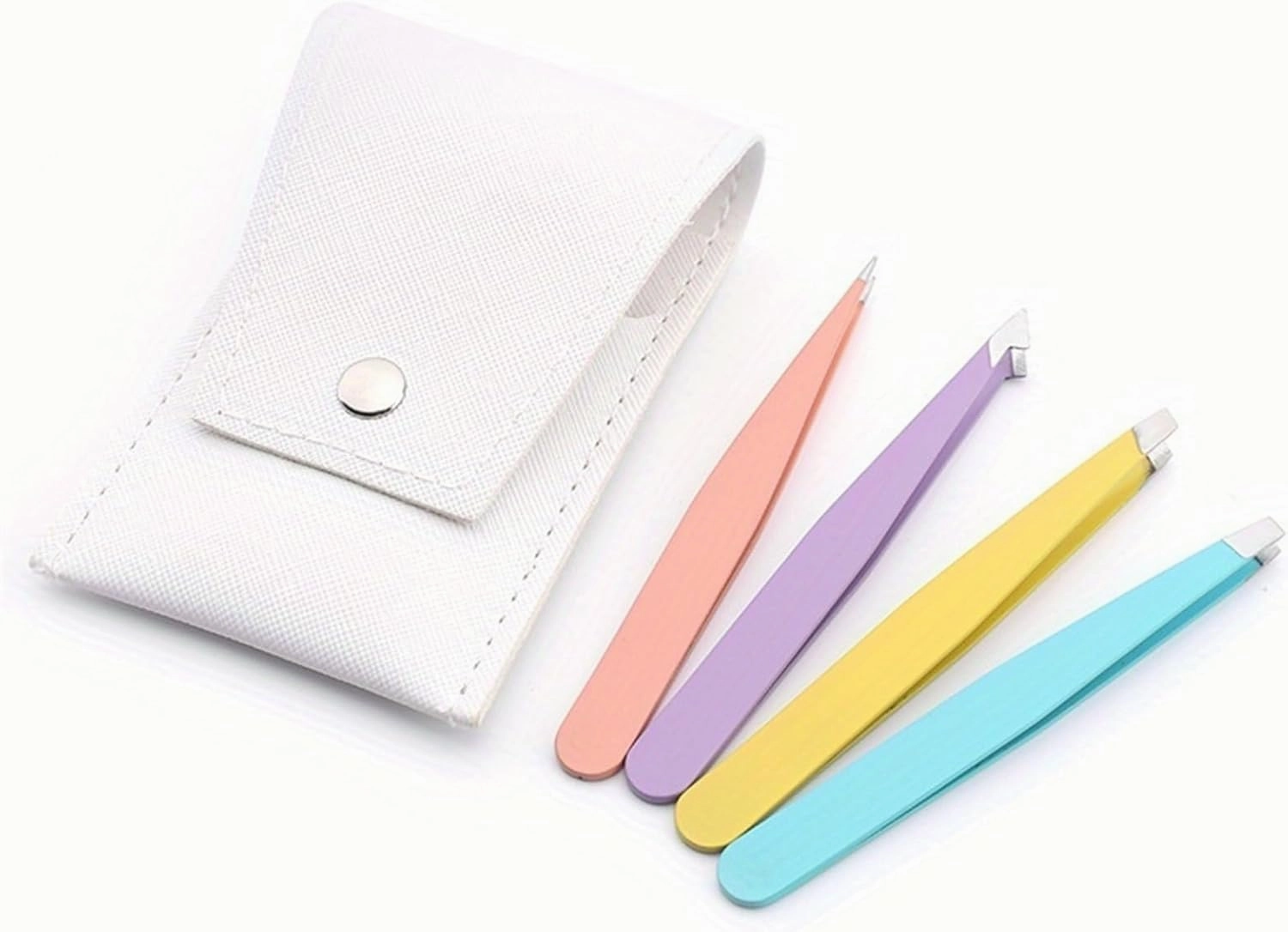 4Pcs Eyebrow Tweezer Colorful Fine Hairs Stainless Steel Slanted Brow Clips Makeup Tools (Color : White, Size : 1SIZE) (Yellow 1SIZE)