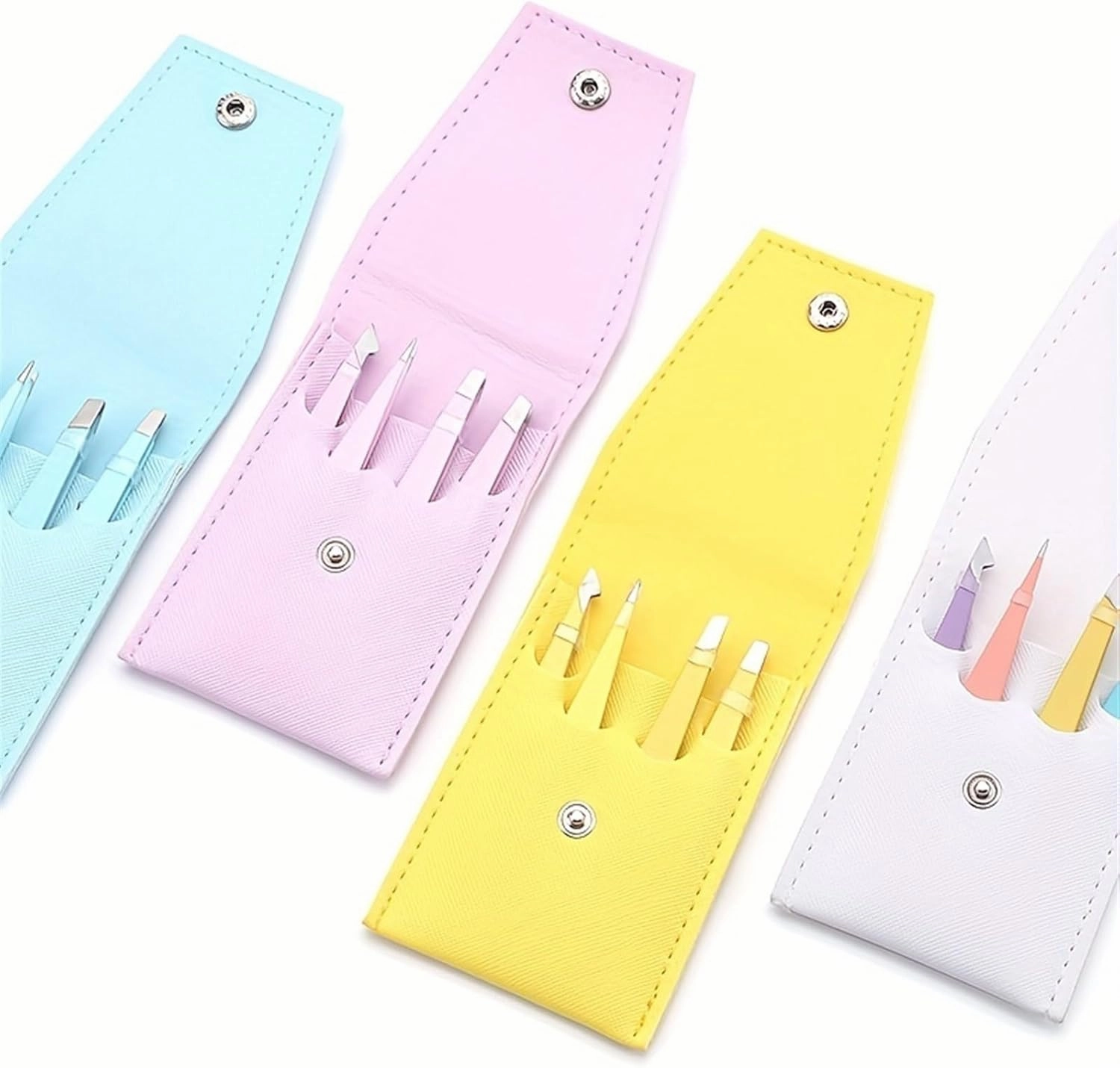 4Pcs Eyebrow Tweezer Colorful Fine Hairs Stainless Steel Slanted Brow Clips Makeup Tools (Color : White, Size : 1SIZE) (Yellow 1SIZE)