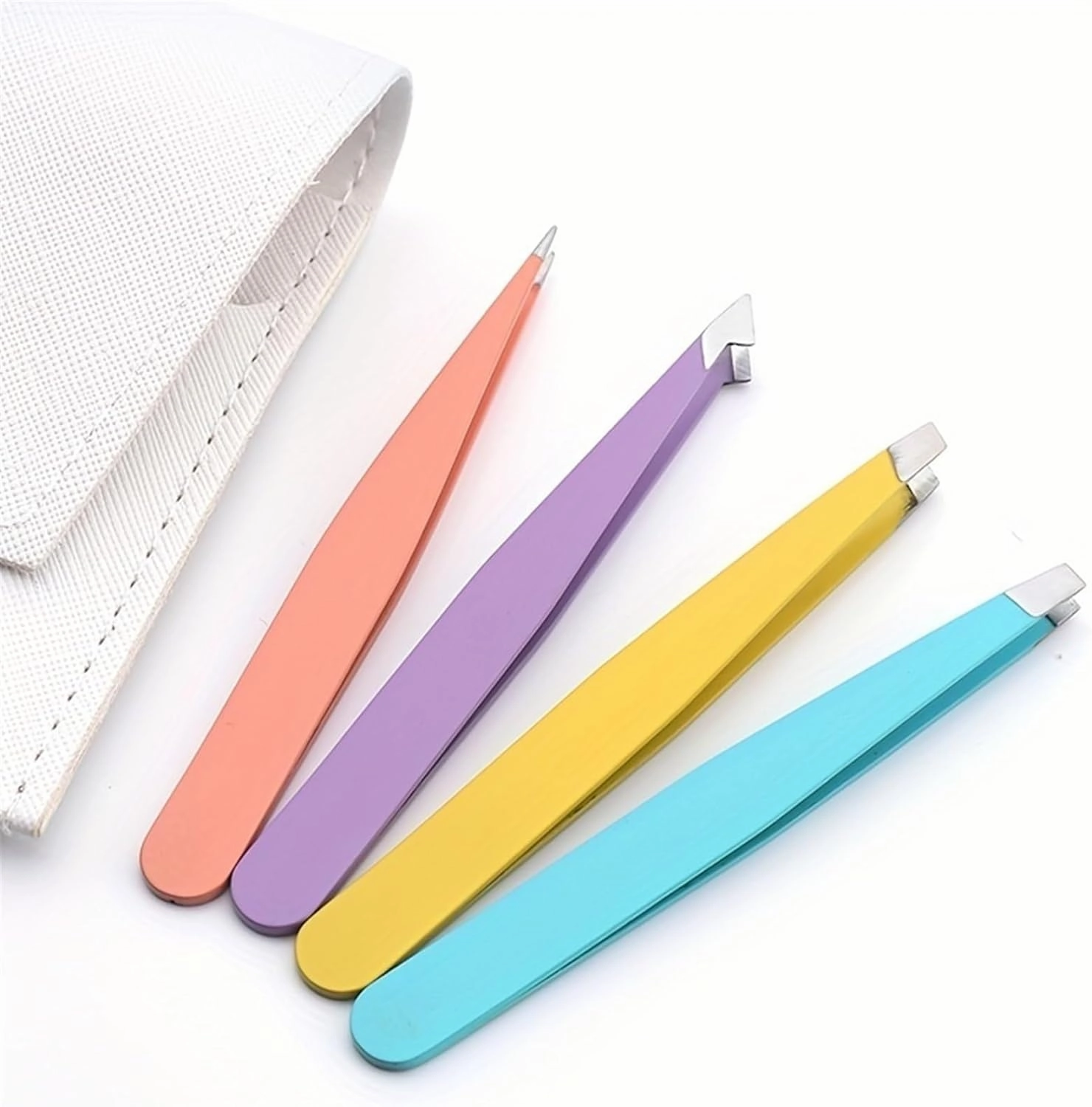 4Pcs Eyebrow Tweezer Colorful Fine Hairs Stainless Steel Slanted Brow Clips Makeup Tools (Color : White, Size : 1SIZE) (Yellow 1SIZE)