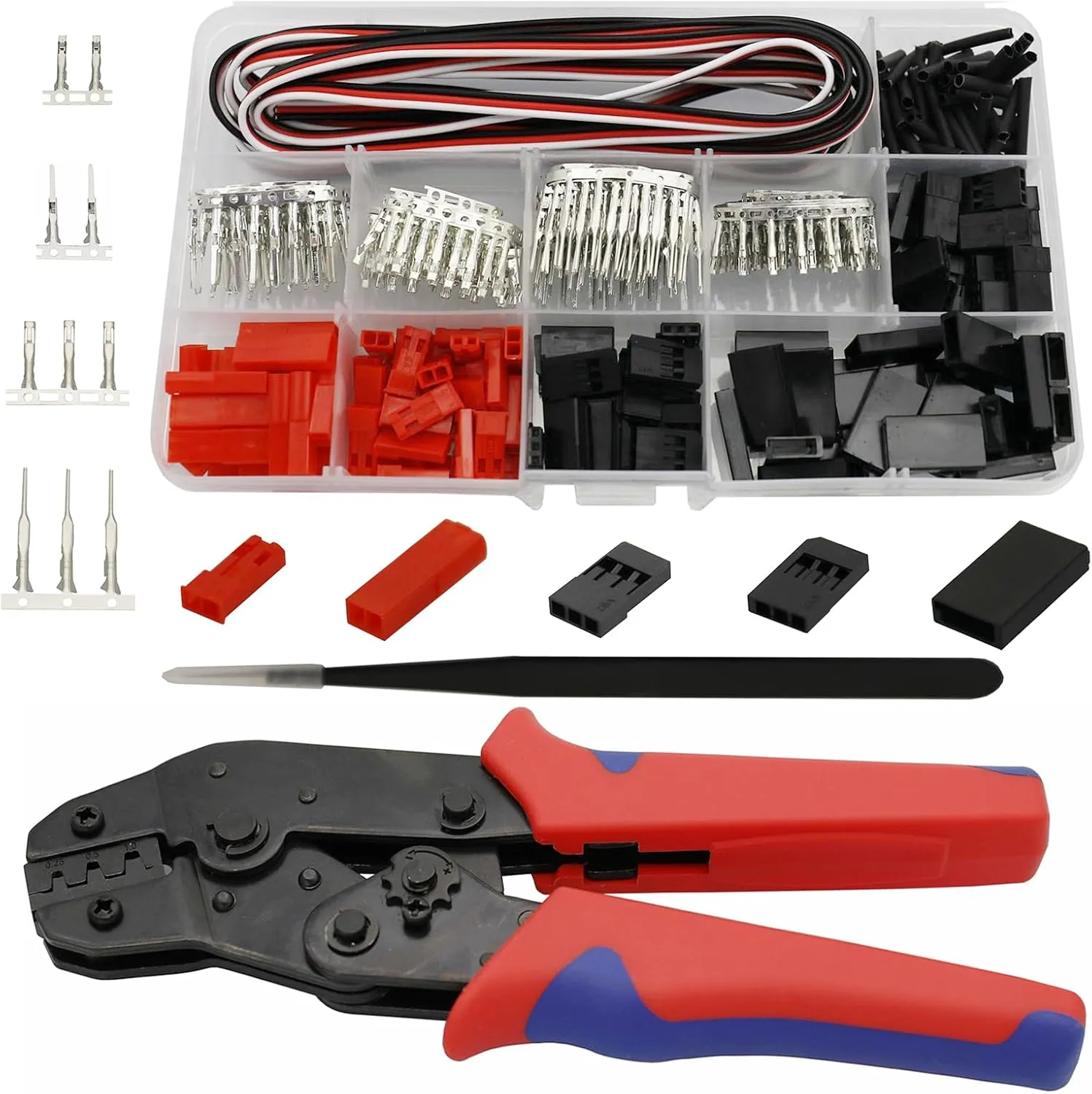 50 Sets JST Servo Connectors Male Female Crimp Pin and Cable Kit with Crimping Tool Compatible for Hitec, Futaba, Spektrum Model Airplanes and RC Cars