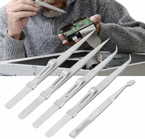 5Pcs Stainless Steel Tweezers, Stainless Steel Anti Static Curved Straight Flat Tweezer Set for Electronics Jewelry Making Crafts Model Building Soldering