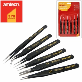 6Pc Precision Stainless Steel Epoxy Coated Tweezer Set Non Magnetic Anti Static