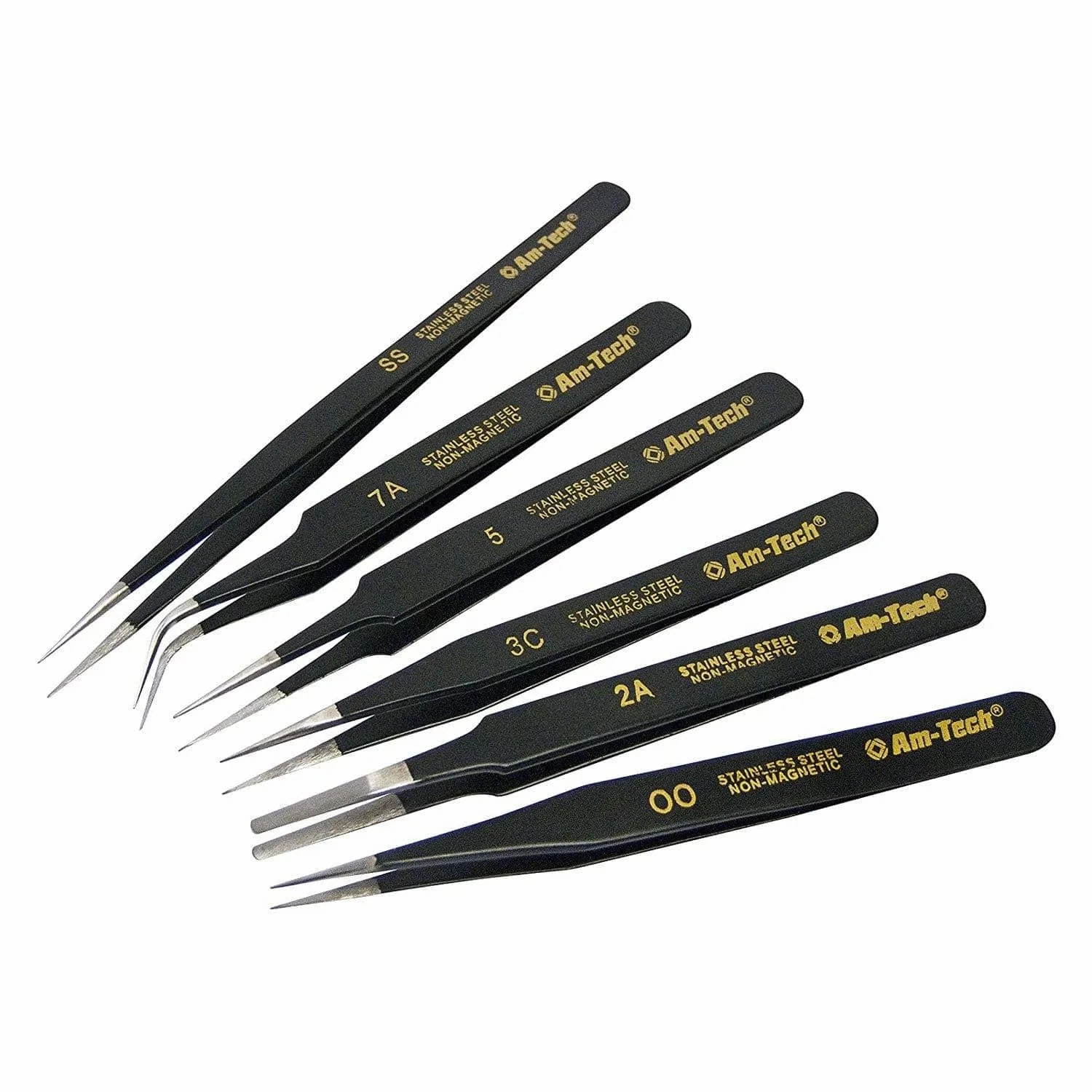 6Pc Precision Stainless Steel Epoxy Coated Tweezer Set Non Magnetic Anti Static