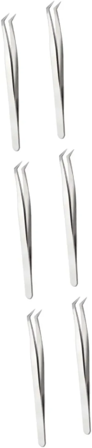 6pcs Grafting Eyelashes Tweezer High Precision Fake Eyelash Extension Tool for Makeup Silver Tweezers for and Daily Wear
