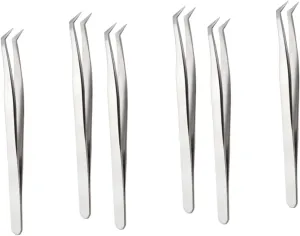 6pcs Grafting Eyelashes Tweezers Silver Eyelash Extension Tools for Precision Application Lightweight and Design for Makeup Weddings Photoshoots Daily Wear
