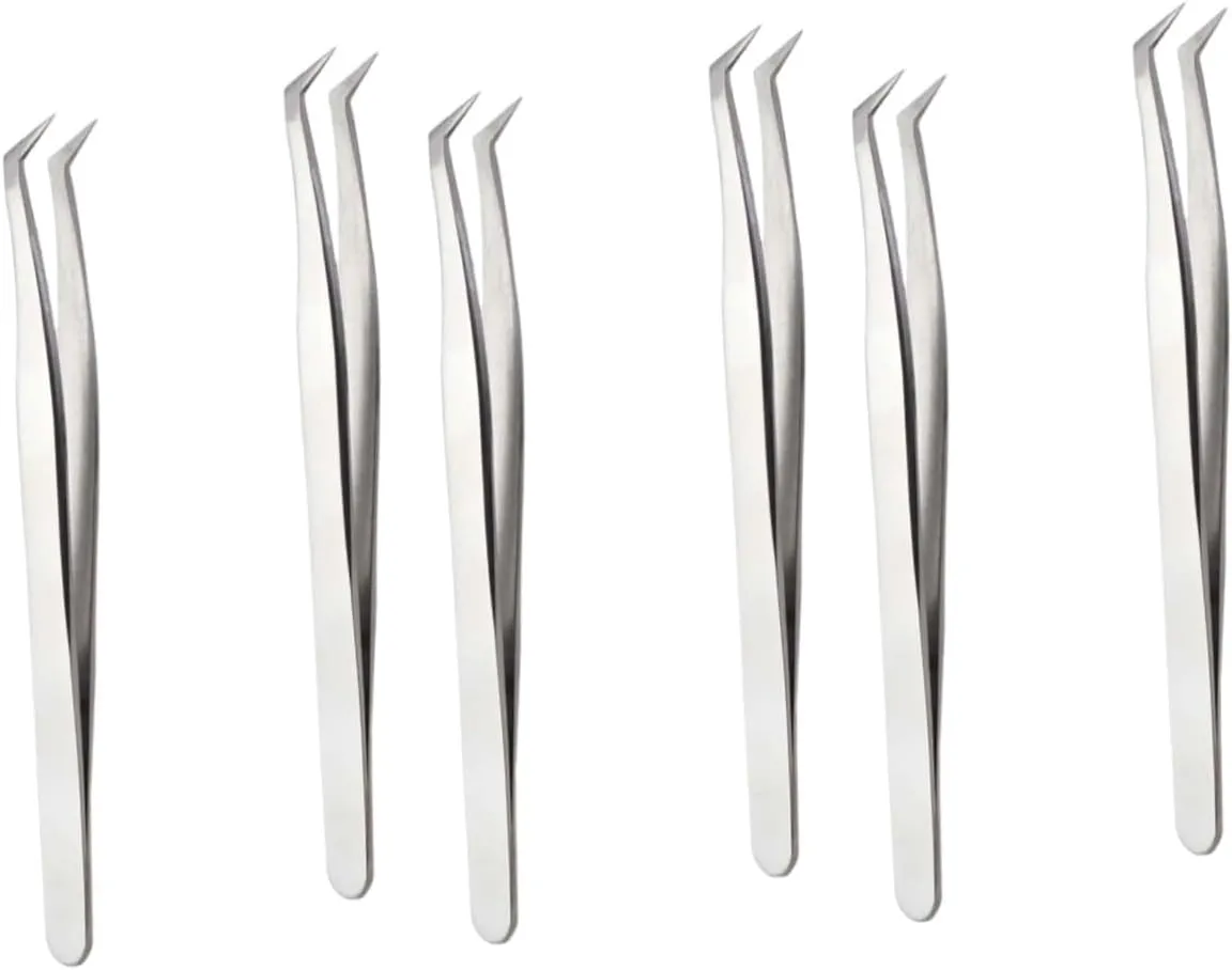 6pcs Grafting Eyelashes Tweezers Silver Eyelash Extension Tools for Precision Application Lightweight and Design for Makeup Weddings Photoshoots Daily Wear