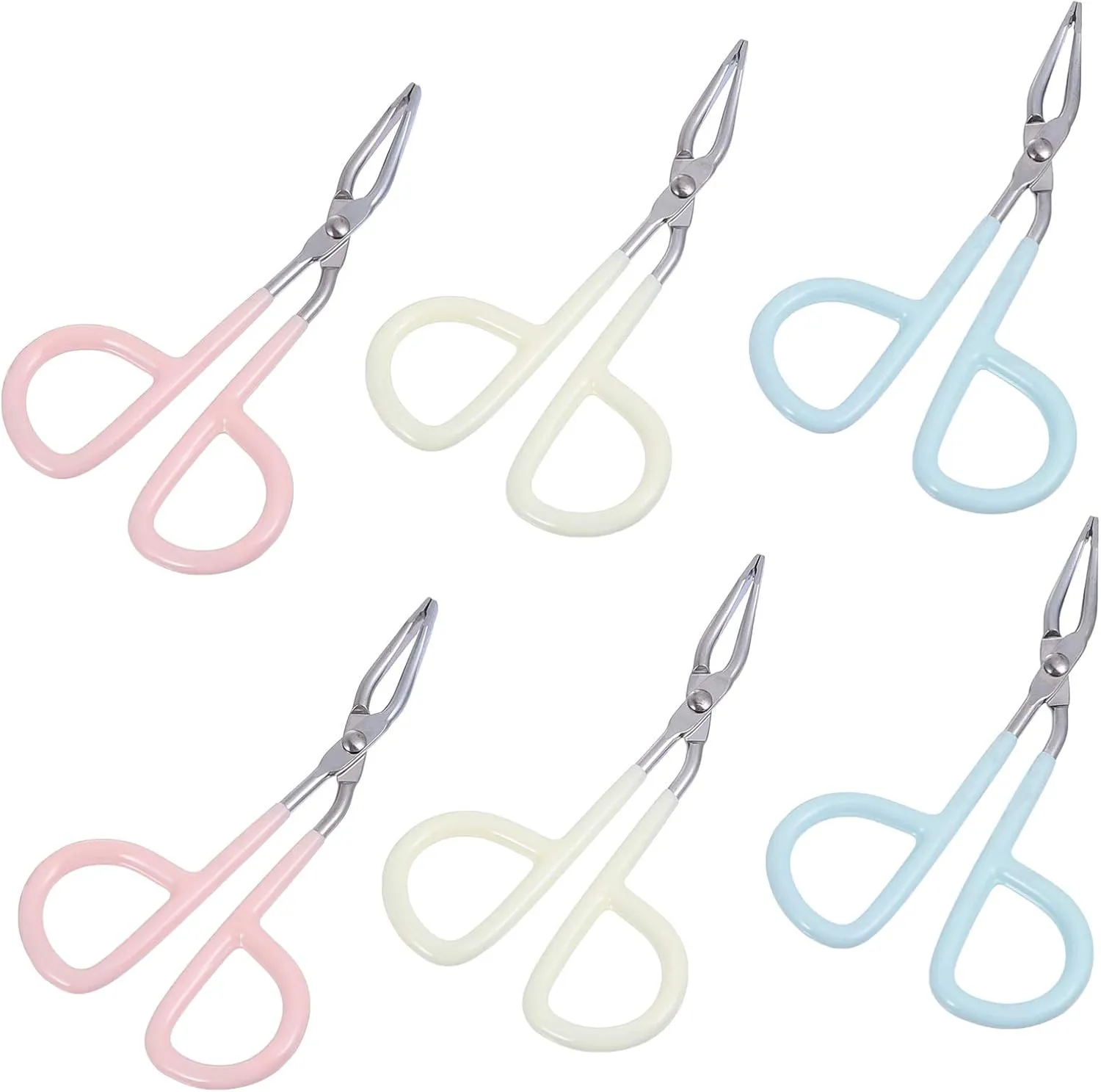 6pcs Stainless Steel Eyebrow Tweezers Scissor-style Clip Flat Straight Tips for Precision Grooming and Eyebrow Shaping Portable Cosmetic Tool for Quick