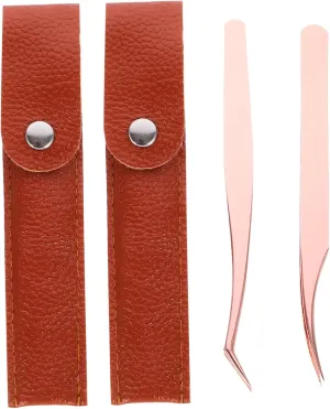 8pcs Eyelash Tweezers Set Stainless Lash Tweezers for Extensions Rose Gold Dolphin Curved Design Includes Cases for Easy Storage