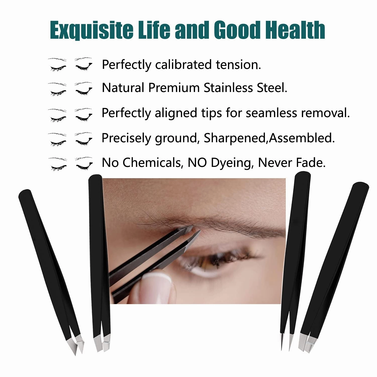 [4 1 Pieces] Tweezers Set with Travel Case, Great Precision Upgrade Professional Anti-Rust Alloy Tweezers for Women & Men, Multi-Purpose as Eyebrows Facial Hair Ingrown Hair Removal