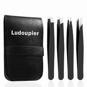 [4 1 Pieces] Tweezers Set with Travel Case, Great Precision Upgrade Professional Anti-Rust Alloy Tweezers for Women & Men, Multi-Purpose as Eyebrows Facial Hair Ingrown Hair Removal