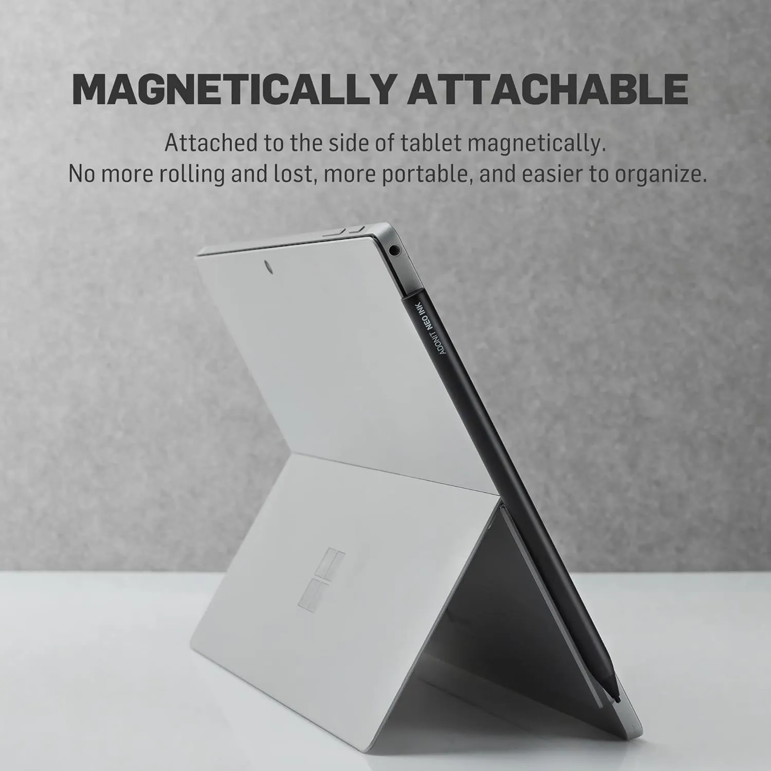 Adonit Neo Ink, Magnetic Attachable Stylus Pen for Microsoft Surface, 4096 Pressure Sensitivity, Tilt, Palm Rejection, Compatible with Surface Book/Go/Pro/Studio, Surface Laptops- Matte Silver