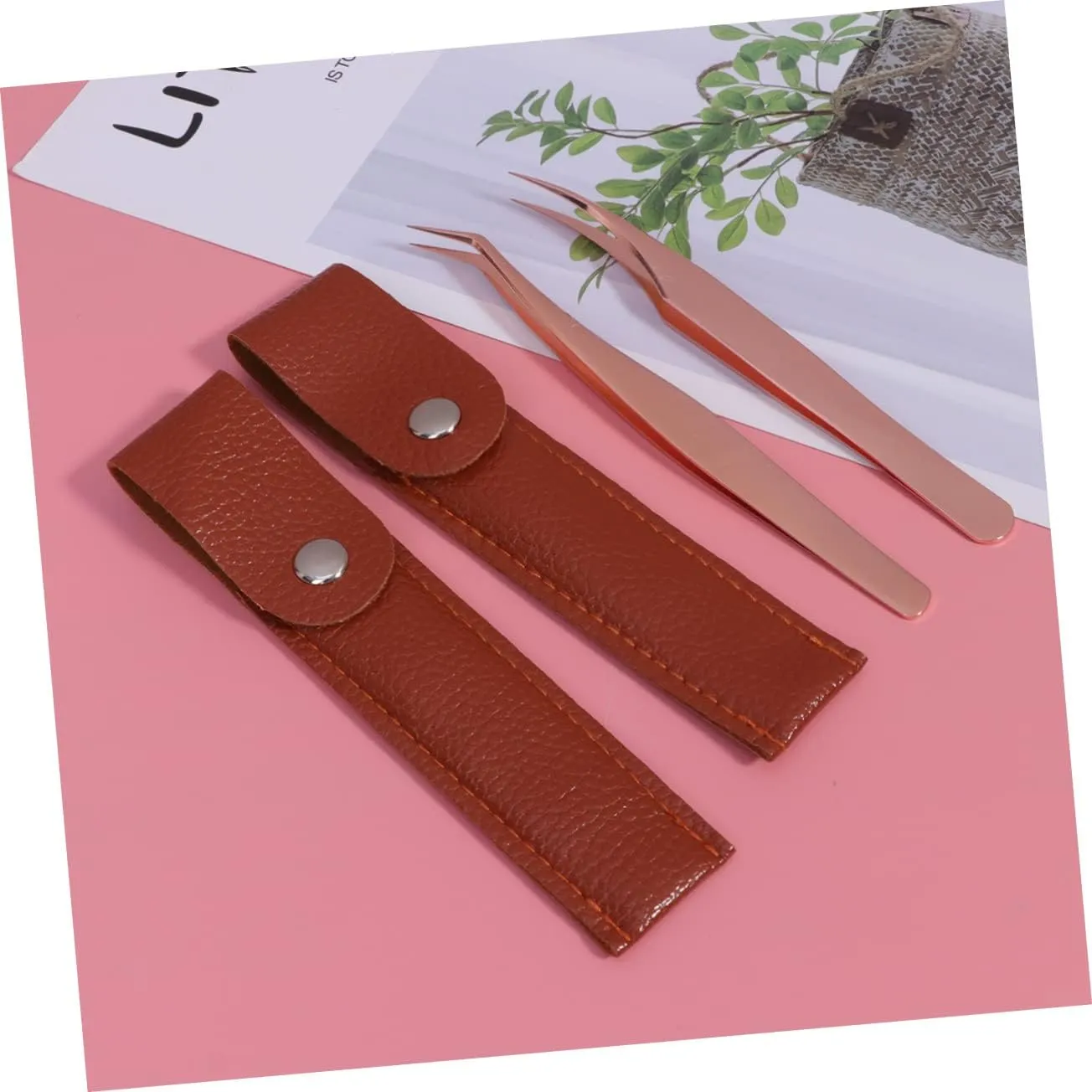 Angoily 8pcs Stainless Steel Eyelash Extension Tweezers Set Rose Gold Dolphin Curved Tweezers for Makeup for Isolating Picking Includes Cases