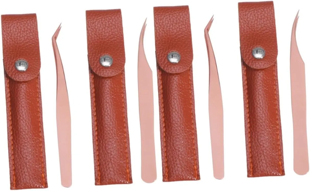 Angoily 8pcs Stainless Steel Eyelash Extension Tweezers Set Rose Gold Dolphin Curved Tweezers for Makeup for Isolating Picking Includes Cases