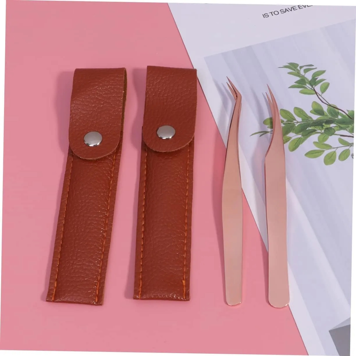 Angoily 8pcs Stainless Steel Eyelash Extension Tweezers Set Rose Gold Dolphin Curved Tweezers for Makeup for Isolating Picking Includes Cases