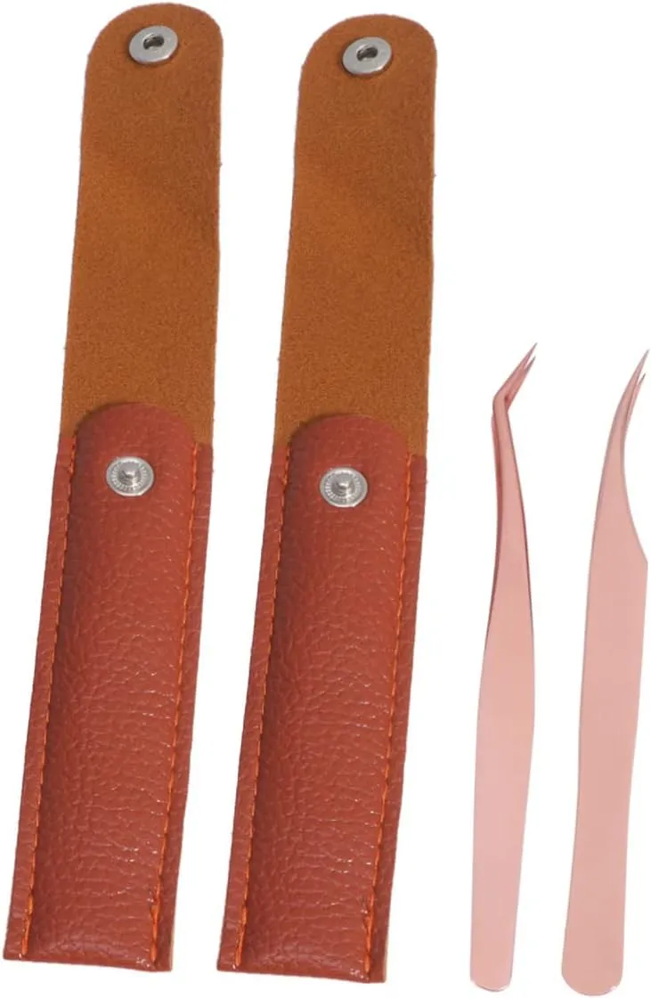 Angoily 8pcs Stainless Steel Eyelash Extension Tweezers Set Rose Gold Dolphin Curved Tweezers for Makeup for Isolating Picking Includes Cases