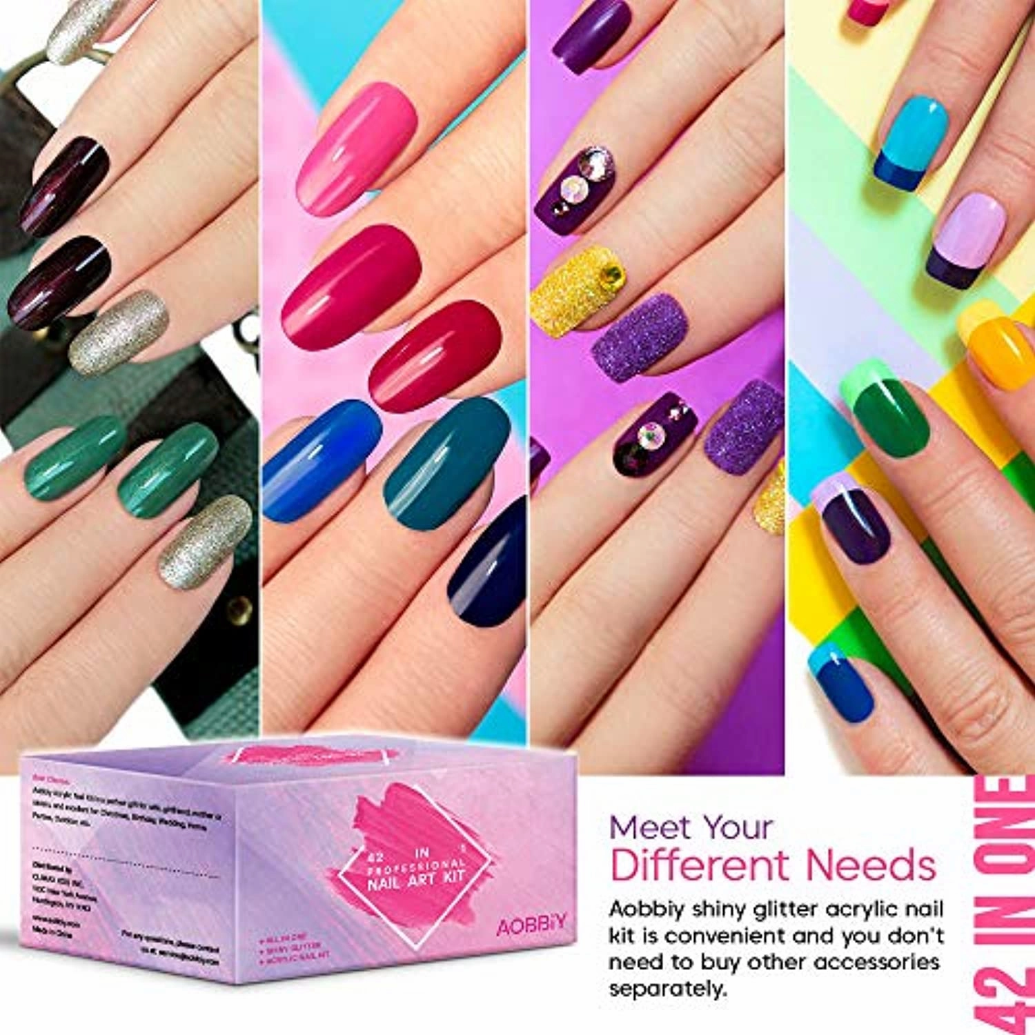 AOBBIY Acrylic Nail Kit With Everything, Professional Manicure Acrylic Nail Kit, For Professional and Home Use. Including Acrylic Nail Powder, Liquid Brush, Glitter, Clipper, Nail Art Tools Kit.
