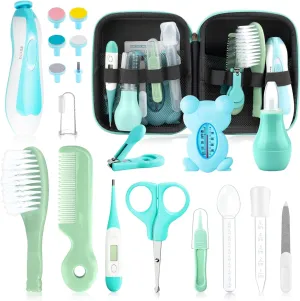 Baby Healthcare and Grooming Kit, 20 in 1 Portable Baby Safety Care Set with Hair Brush Comb Nasal Aspirator Electric Nail Trimmer Set Baby Essentials kit for Newborn Boys Girls (Green 20 in 1)
