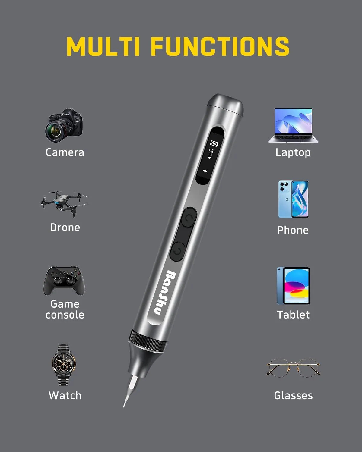 Banshu Mini Electric Screwdriver, 52 in 1 Precision Screwdriver Set with 48 Magnetic Bits, Pry Bar, Tweezer, LED Light, Professional Magnetic Repair Tool Kit for Eyeglasses, Watch, iPhone, Electronics