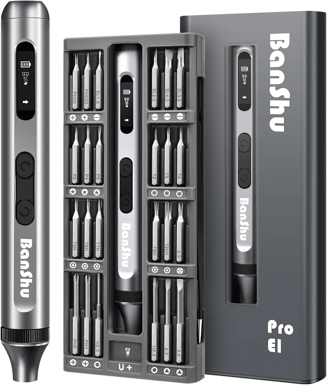 Banshu Mini Electric Screwdriver, 52 in 1 Precision Screwdriver Set with 48 Magnetic Bits, Pry Bar, Tweezer, LED Light, Professional Magnetic Repair Tool Kit for Eyeglasses, Watch, iPhone, Electronics