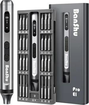 Banshu Mini Electric Screwdriver, 52 in 1 Precision Screwdriver Set with 48 Magnetic Bits, Pry Bar, Tweezer, LED Light, Professional Magnetic Repair Tool Kit for Eyeglasses, Watch, iPhone, Electronics