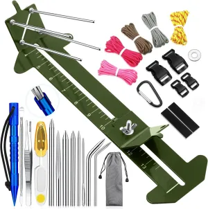 BBTO Paracord Bracelet Kit with Adjustable Length Paracord Jig, Stainless Steel Stitching Set, Army Green