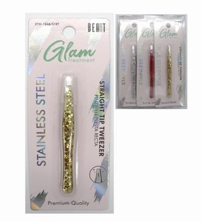 BEAUT GLAM TREAT STAIN STEEL TWEEZER GLIT - STRAIGHT TIP