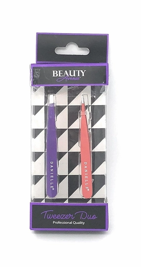 Beauty Avenue Tweezer Duo | Professional Quality | Purple/Coral Color | Slanted/Pointed Set