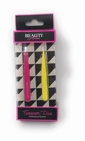 Beauty Avenue Tweezer Duo | Professional Quality | Slanted & Pointed Set | Hot Pink/Yellow Set
