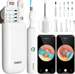 BEBIRD Earsight Plus Ear Wax Removal Tool Camera with HD Visual Otoscope, Smart WiFi Earwax Cleaner Kit, Safe Silicone Flexible Scoops & Tweezers Tools for Adults & Kids (White)