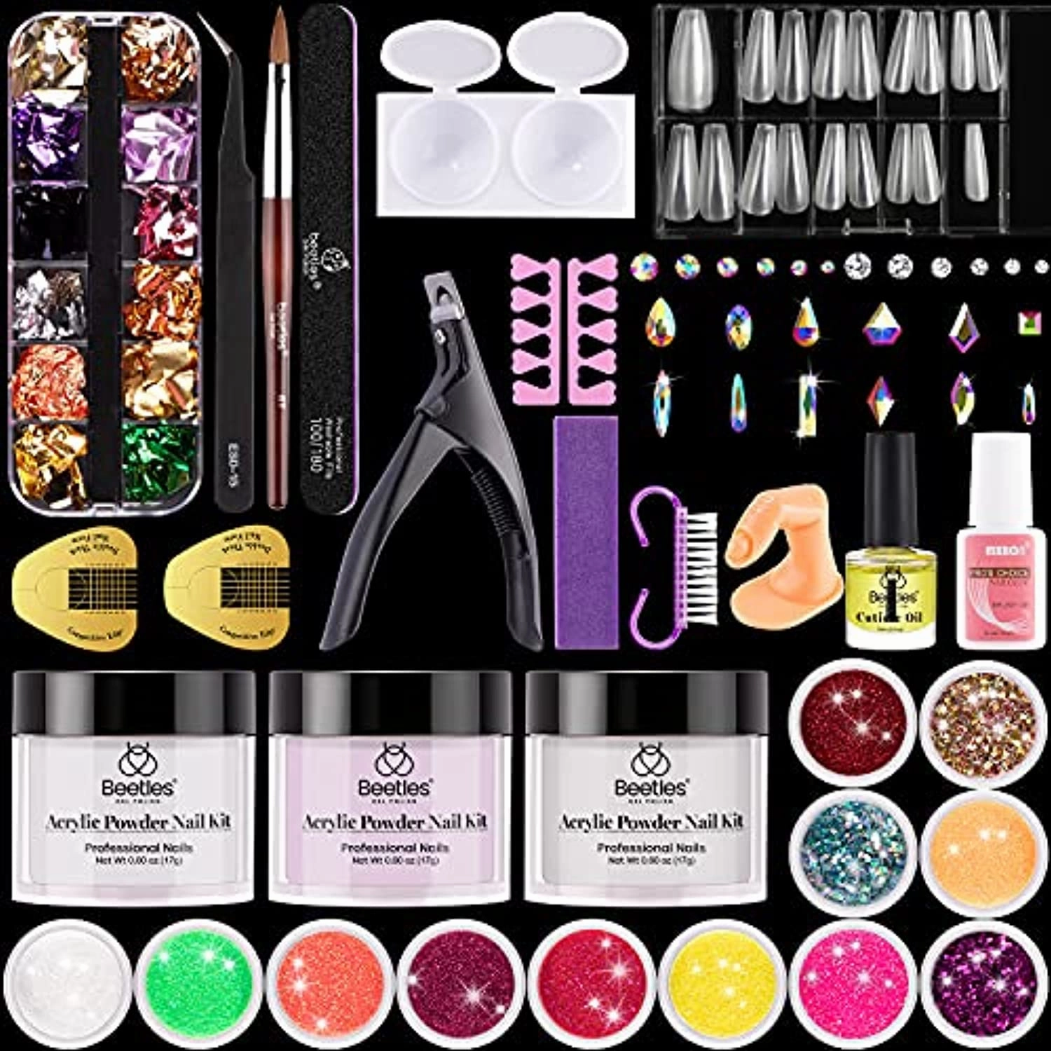 Beetles 31 in One Acrylic Powder Nail Kit Nail Powder with Acrylic Nail Brush Nail Forms Tips， Decoration Professional Nail Art Powder Set for Beginner DIY Home Salon Manicure
