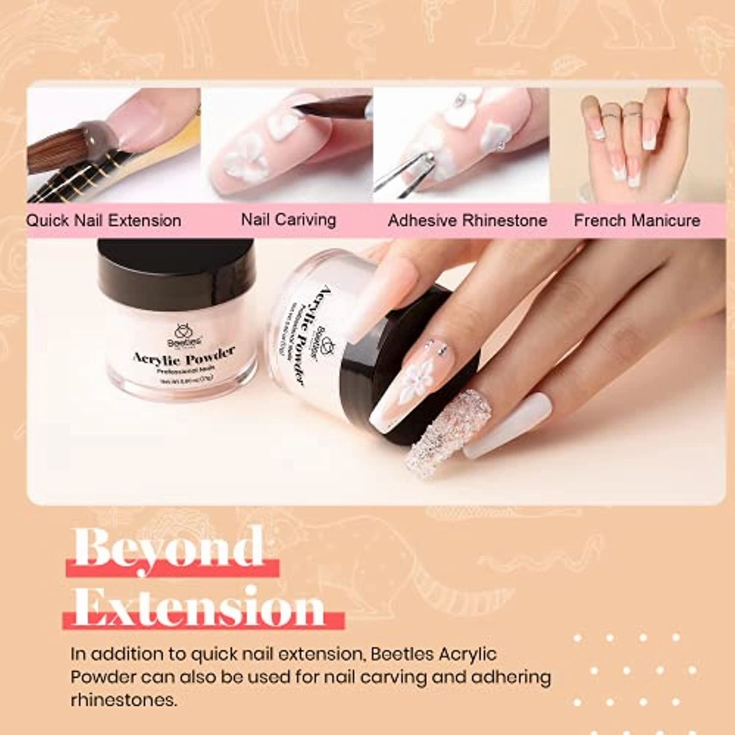 Beetles 31 in One Acrylic Powder Nail Kit Nail Powder with Acrylic Nail Brush Nail Forms Tips， Decoration Professional Nail Art Powder Set for Beginner DIY Home Salon Manicure