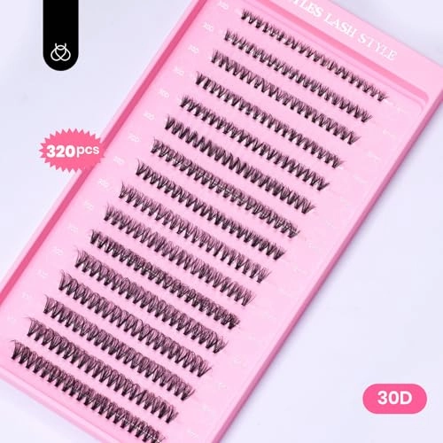 Beetles Lash Clusters 320pcs Individual Lashes 30D Natural Wispy Eyelash Clusters 8-16mm Cluster Eyelash Extensions D Curl False Eyelashes DIY Cluster Lashes (C028, 30D, 8-16mm)