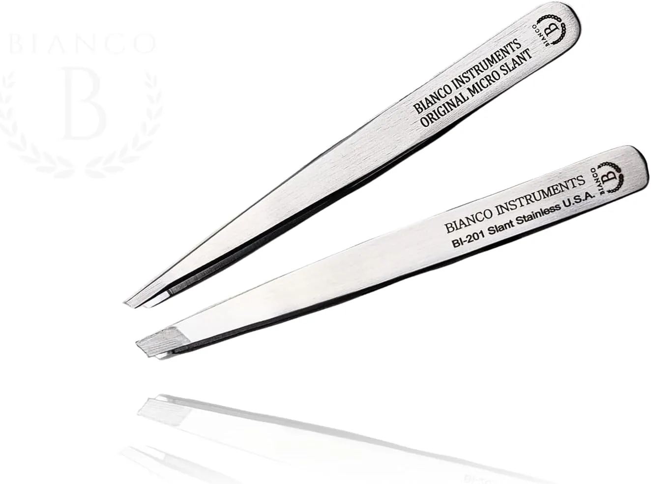 Bianco Instruments Slant and Micro Slant Tweezer Bundle - Made in USA Stainless Steel - Expertly Honed for a Professional Grip on Even the Most Stubborn Hairs - 2mm and 3.5mm Tips