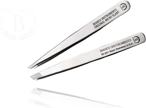 Bianco Instruments Slant and Micro Slant Tweezer Bundle - Made in USA Stainless Steel - Expertly Honed for a Professional Grip on Even the Most Stubborn Hairs - 2mm and 3.5mm Tips