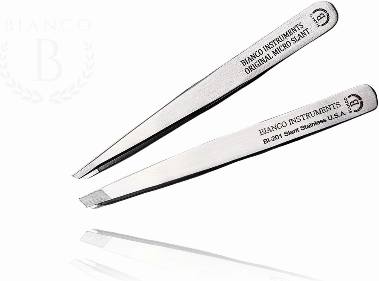 Bianco Instruments Slant and Micro Slant Tweezer Bundle | Made in USA Stainless Steel | Expertly Honed for a Professional Grip on Even the Most Stubborn Hairs - 2mm and 3.5mm Tips