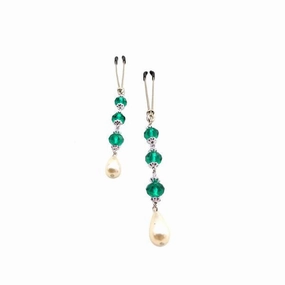Bijoux De Nip Green Beads With Pearl Tear Drop