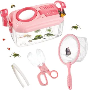Biubee Bug Catcher for Kids - Sturdy Kid Bug Catching Kit Gifts with Butterfly Net Collector Insect Catcher Tweezer, Pink Kids Bug Habitat Outdoor Explorer Kit for Girls Age 3 4 5 6 7 8
