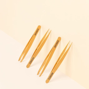 Browed - Gold Point   Slanted Tip Tweezers Set