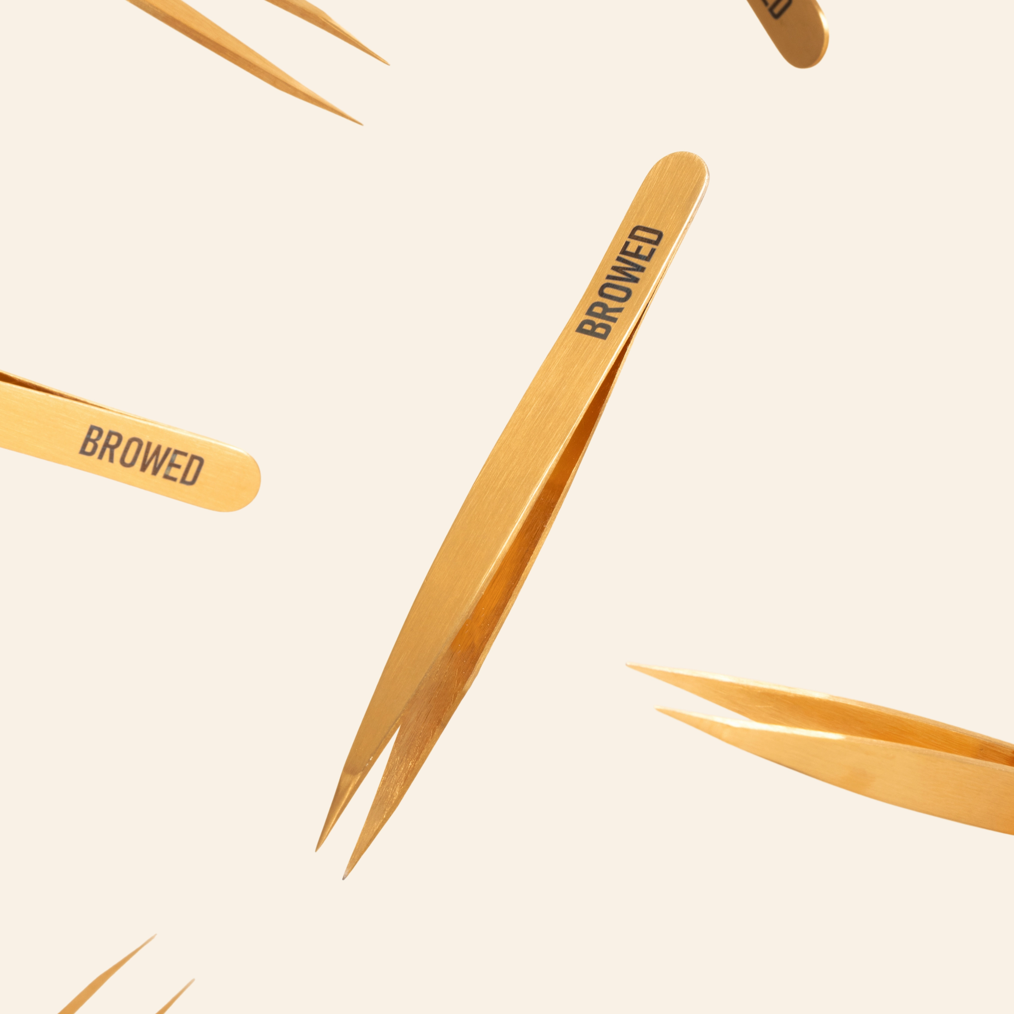 Browed - Gold Point   Slanted Tip Tweezers Set