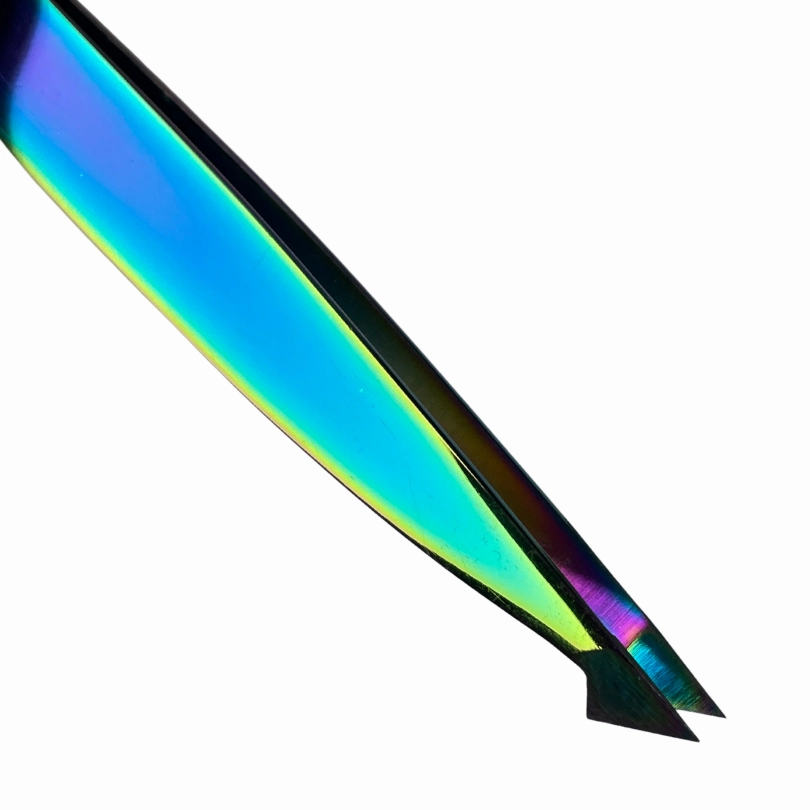 Browshop Professional Tweezer - Slanted Point Rainbow Holographic