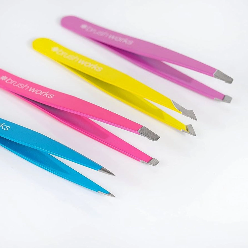 Brushworks Neon Combination Tweezer Set 4pc