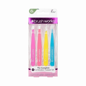 Brushworks Neon Combination Tweezer Set 4pc